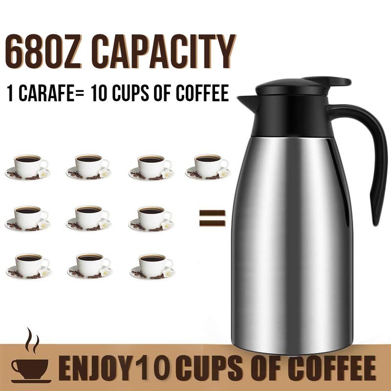 GearRoot 68oz Coffee Carafe Airpot Insulated Coffee Urn Stainless Steel Vacuum Thermal Pot Flask for Coffee, Hot Water, Tea, Hot Beverage - Keep 12 Hours Hot, 24 Hours Cold - Image 5
